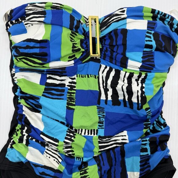La Blanca Swimsuit Strapless Vibrant One Piece Pool Beach Blue Green Bright sz 6 - Picture 2 of 7